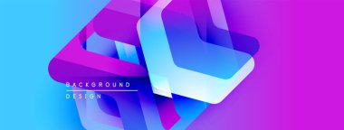 Soyut geometrik şekiller örtüşür, parlak mavi ve mor renkler yaratır. Modern tasarım teknoloji, yenilik ve enerji öneriyor.