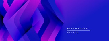 Soyut geometrik şekiller, canlı mor, mavi gradyanlar modern arkaplan oluşturur. Tasarım elementleri üst üste binerek dinamik bileşim oluşturur.