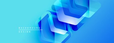 Soyut mavi şekiller dinamik görsel efekt oluşturur. Gradyan arka plan modern tasarım estetiğini geliştirir. Mevcut en küçük metin.