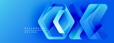 Soyut mavi tasarım katmanlı geometrik şekiller içerir. Gradyan etkisi derinlik yaratır, modern estetik. Metin arkaplan tasarımı okur.