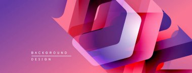 Soyut geometrik şekiller örtüşüyor, canlı mor ve pembe renkler yaratıyor. Modern tasarım elementleri dinamik görsel deneyim önerir.
