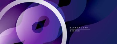 Soyut sıvı şekiller, mor renkler tasarımda baskın. Modern, dinamik kompozisyon görsel ilgi yaratır. Yumuşak eğimler derinlik sunar.