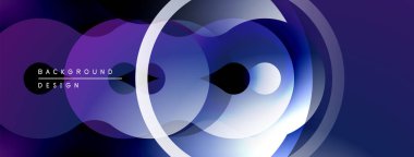 Soyut sıvı şekiller, eş merkezli daireler, mor renkler tasarımda baskın. Modern, dinamik kompozisyon görsel ilgi yaratıyor.