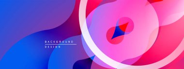 Soyut sıvı şekiller, canlı renklerin karışımı. Modern tasarım, gradyan arka plan, dinamik kompozisyon. Pembe, mor, mavi renkler görsel alana hakim..