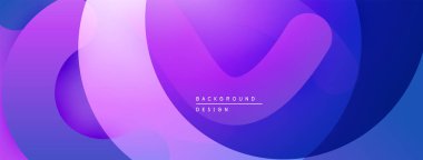 Soyut katmanlar canlı mor, mavi gradyan oluşturur. Modern tasarım akıcılık, derinlik, görsel cazibe.