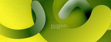Soyut tasarım, yeşil, sarı şekillerde akıyor. Minimalist kompozisyon modern görsel etki yaratır. Yumuşak eğimler derinlik ve hareket önerir.