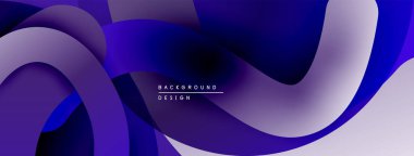 Soyut akışkan şekiller, mor renkler tasarımda baskın. Gradyan geçişler derinlik yaratır, modern estetik. Minimalist metin mevcut.