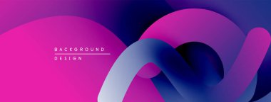 Soyut sıvı şekilleri, canlı gradyanlar. Pembe, mor, mavi renkler kusursuz bir şekilde modern tasarım yaratıyor. Minimalist estetik.