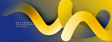 Soyut arkaplan mavi, gri gradyanlar üzerinde akan sarı şekillere sahiptir. Dijital projeler için modern tasarım ögesi.