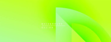 Parlak yeşil eğimli arka plan. Soyut şekiller çakışır ve yumuşak görsel efektler yaratır. Metin elemanları mevcut olan minimalist tasarım.