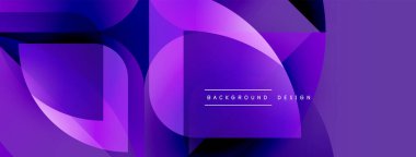 Soyut mor tasarım üst üste binen geometrik şekiller içerir. Gradyan renkler dinamik görsel efekt yaratır. Modern, şık bir sunum.