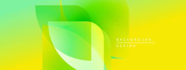 Soyut, enerjik bir arkaplan. Yeşil, sarı renkler düzgün bir şekilde harmanlanır. Üst üste binen şekiller dinamik görsel efekt yaratır. Modern tasarım ögesi.