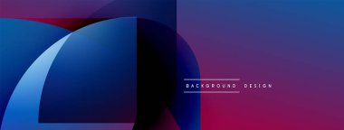 Soyut gradyan şekiller dinamik bileşim oluşturur. Mor, mavi renkler modern estetik sunarak tasarıma hükmediyor. Metin arkaplan tasarımı okur.