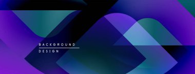 Soyut geometrik şekiller örtüşüyor, canlı mor, deniz mavisi renkleri yaratıyor. Arkaplan ve sunumlar için modern tasarım ögesi.