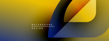 Soyut arkaplan dinamik eğriler, gradyan renkler içerir. Sarı, maviye karışıp modern tasarım elementi oluşturuyor. Minimalist metin mevcut.