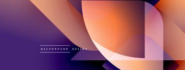 Soyut geometrik şekiller turuncu ve mor renkleri harmanlarlar. Modern tasarım, dinamik görsel deneyimi çağrıştırıyor. Minimalist stil çeşitli uygulamalara uyar.