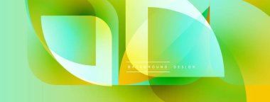 Soyut geometrik şekiller çakışıyor. Canlı yeşil, sarı renkler modern tasarım yaratır. Yumuşak eğimler derinlik ve hareket önerir.