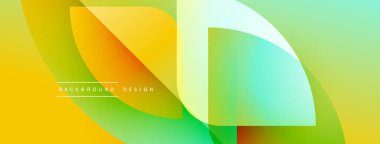 Soyut gradyan şekiller örtüşüyor canlı, modern pankart tasarımı yaratıyor. Sarılar, yeşiller, portakallar kusursuz bir şekilde harmanlanır. Mevcut en küçük metin.