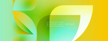 Soyut, enerjik bir arkaplan. Üst üste binen katmanlar dinamik görsel efekt yaratır. Sarı, yeşil, turkuaz renkler kompozisyona hakim. Modern tasarım elemanları.