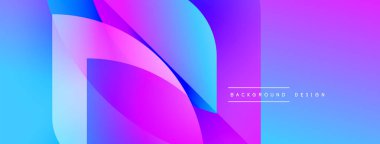 Soyut gradyan şekiller örtüşüyor, canlı mor, mavi renkler yaratıyor. Dijital projeler için modern tasarım ögesi.