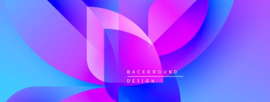 Soyut, enerjik bir arkaplan. Üst üste binen şekiller dinamik akış yaratır. Mavi, mor, pembe renkler kompozisyona hakim. Modern tasarım ögesi.