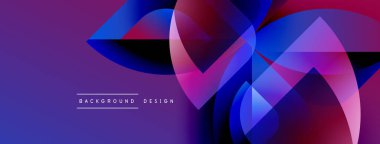 Soyut tasarım, üst üste binen şekiller, canlı mor, mavi renkler. Dijital projeler için modern arkaplan.
