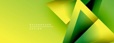 Soyut geometrik şekiller örtüşür, parlak sarı ve yeşil renkler yaratır. Modern tasarım dinamik enerji ve görsel ilgi öneriyor.