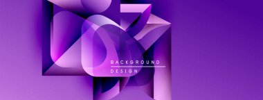 Soyut mor tasarım üst üste binen geometrik şekiller içerir. Metin elemanları, gradyanları, dinamik bileşimi olan modern arkaplan.