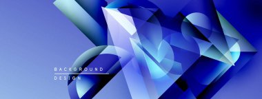 Soyut mavi geometrik şekiller dinamik arkaplan yaratır. Grafik renkler, modern tasarım, görsel doku. Minimalist estetik, temiz çizgiler..