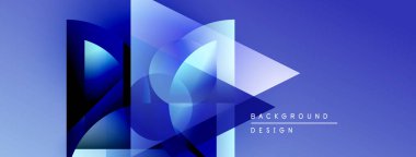 Soyut geometrik şekiller örtüşür, dinamik mavi gradyan etki yaratır. Arkaplan ve sunumlar için uygun modern tasarım.