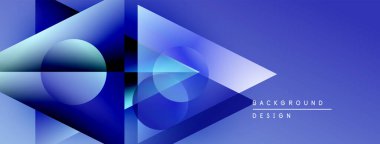 Soyut geometrik şekiller, mavi gradyanlar, modern tasarım. Minimalist kompozisyon dinamik görsel efekt yaratır. Arkaplan ögeleri derinlik.