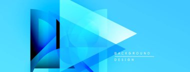 Soyut mavi tasarım katmanlı geometrik şekiller içerir. Renkler derinlik yaratır, modern estetik. En küçük metin arkaplan amacını gösterir.