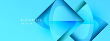 Soyut mavi şekiller örtüşür, dinamik görsel efekt yaratır. Modern tasarım elementleri teknoloji ve yenilik öneriyor. Yumuşak eğimler derinliği artırır.