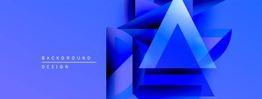 Soyut mavi tasarım katmanlı üçgenler içerir. Gradyan gölgeler derinlik yaratır, modern estetik. Mevcut en küçük metin, temiz bileşim.