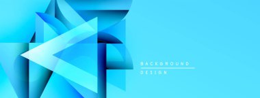 Soyut mavi geometrik şekiller dinamik arkaplan yaratır. Modern tasarım katmanlı üçgenler, gradyanlar, temiz estetik.