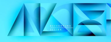 Soyut mavi tasarım katmanlı geometrik şekiller içerir. Renkler derinlik yaratır, modern estetik. Metin arkaplan tasarımı okur.