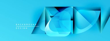 Soyut geometrik şekiller örtüşür, dinamik mavi bileşim yaratır. Modern tasarım elementleri teknoloji, yenilik, akıcılık öneriyor.