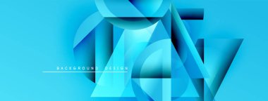 Soyut geometrik şekiller örtüşür, dinamik mavi bileşim yaratır. Gradyan efektler görsel derinliği, modern estetiği arttırır.