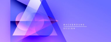 Soyut geometrik şekiller, üçgenler, daireler, mavi mor gradyan. Arkaplan ve sunumlar için modern tasarım ögesi.