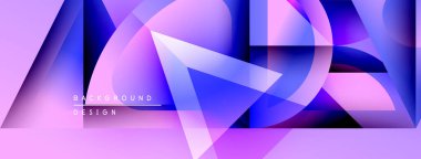 Soyut geometrik şekiller örtüşüyor, canlı mor ve mavi renkler yaratıyor. Modern tasarım elementleri dijital sanat, arkaplan dokusu.