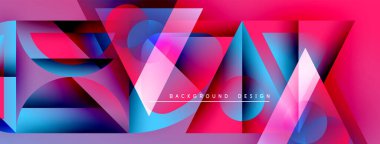 Soyut geometrik şekiller örtüşür, parlak pembeler ve maviler yaratır. Modern tasarım metin arkaplan tasarımı içerir. Dinamik bileşim.
