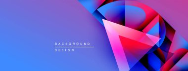 Soyut geometrik şekiller canlı mavileri, pembeleri, morları harmanlarlar. Modern tasarım katmanlı formlar, dinamik bileşimler içerir. Metin arkaplan tasarımı okur.