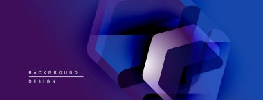 Soyut geometrik katmanlar dinamik mavi mor gradyan oluşturur. Modern tasarım elementleri teknoloji ve yenilik öneriyor.