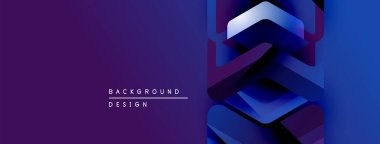 Soyut geometrik desen. Mor, mavi renkler katmanlı şekiller yaratır. Metin arka plan tasarımı okur. Modern görsel element.