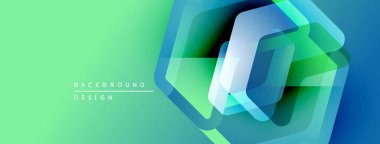 Soyut geometrik tasarım. Altıgenler çakışıyor, canlı gradyanlar yaratıyor. Maviye yeşil geçiş. Modern arkaplan ögesi.