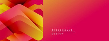 Soyut gradyan şekiller örtüşür, canlı sıcak renk şeması oluşturur. Tasarım turuncu, sarı ve pembe renklere sahiptir. Minimalist metin mevcut.
