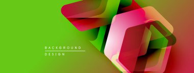 Parlak yeşil arka plan, katmanlı çokgen şekiller. Pembe, sarı, yeşil renkler dinamik görsel efekt yaratır. Modern tasarım ögesi.