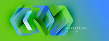 Soyut geometrik şekiller örtüşür, canlı yeşil mavi gradyan yaratır. Arkaplan ve sunumlar için modern tasarım ögesi.