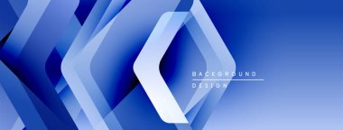 Soyut mavi geometrik şekiller dinamik arkaplan yaratır. Dereceli gölgeler derinlik sunar, modern estetik. Minimalist tasarım, temiz çizgiler.