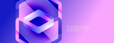 Soyut geometrik tasarım. Altıgen katmanlar canlı mor, mavi renk değişimi yaratır. Dijital projeler için modern arkaplan.
